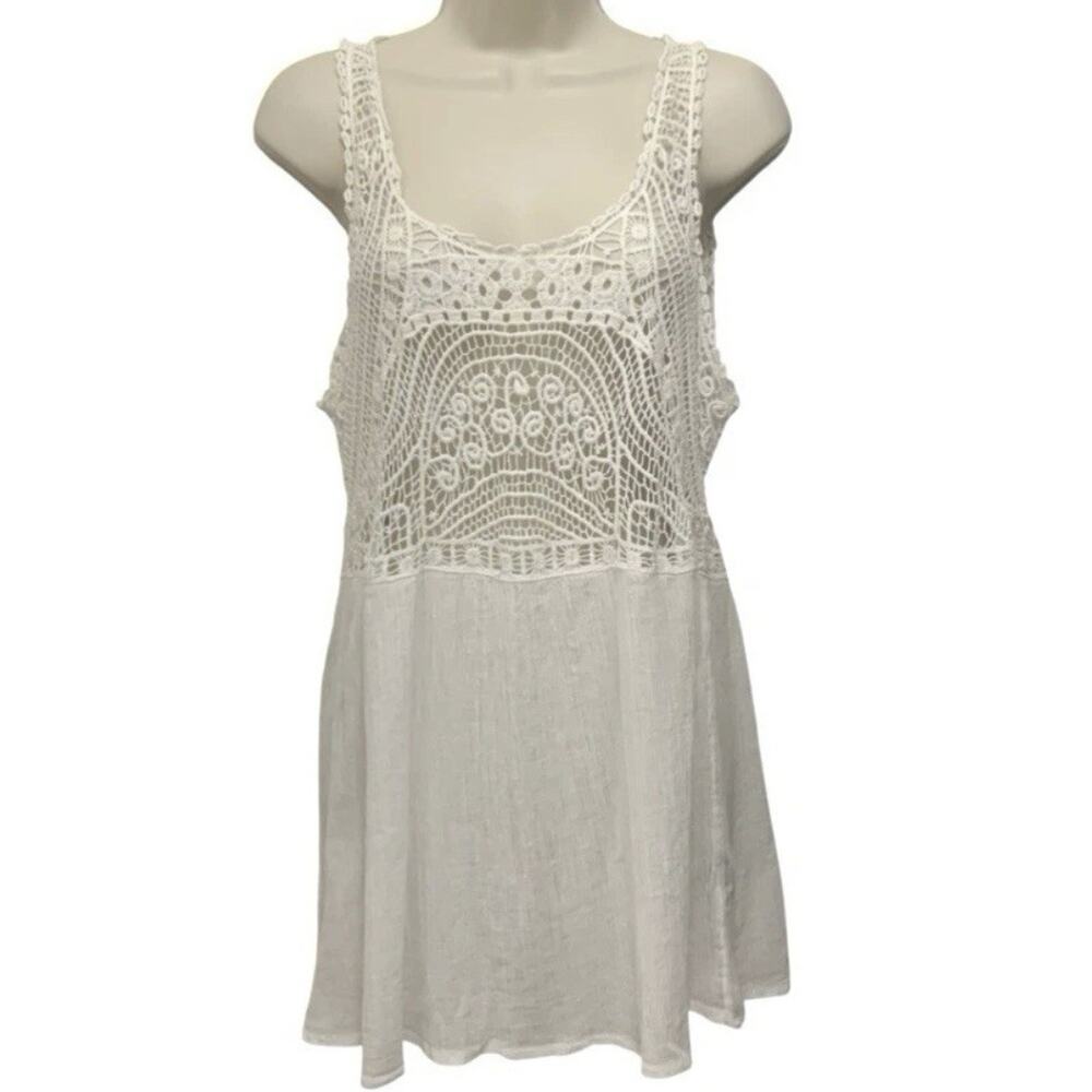 Lauren Ralph Lauren Womens Sz M Ivory Crochet Tunic Tank Top Cotton Boho